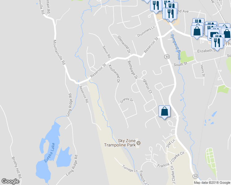 map of restaurants, bars, coffee shops, grocery stores, and more near 68 Knollwood Drive in Bethel