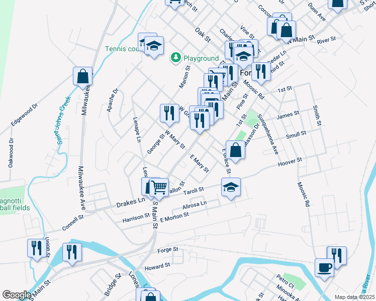 map of restaurants, bars, coffee shops, grocery stores, and more near 620 South Main Street in Old Forge