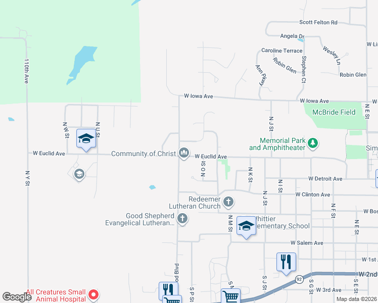 map of restaurants, bars, coffee shops, grocery stores, and more near 1609 West Euclid Avenue in Indianola