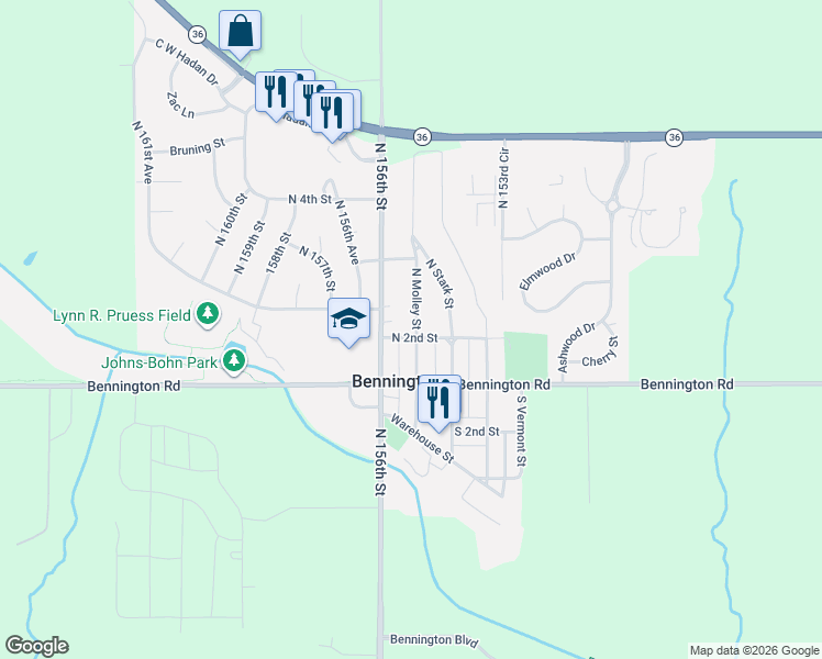 map of restaurants, bars, coffee shops, grocery stores, and more near 118 North Molley Street in Bennington