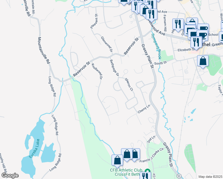 map of restaurants, bars, coffee shops, grocery stores, and more near 11 Oven Rock Road in Bethel