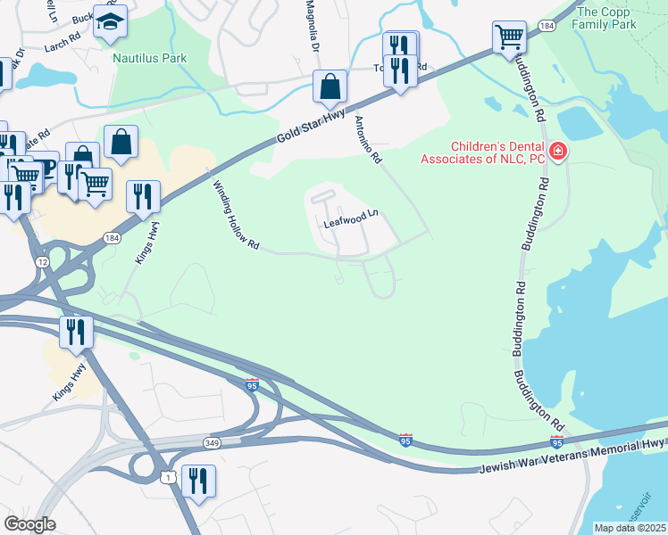 map of restaurants, bars, coffee shops, grocery stores, and more near 15 Crown Knoll Court in Groton
