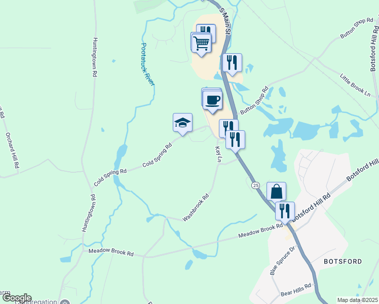map of restaurants, bars, coffee shops, grocery stores, and more near 7 Cold Spring Road in Newtown