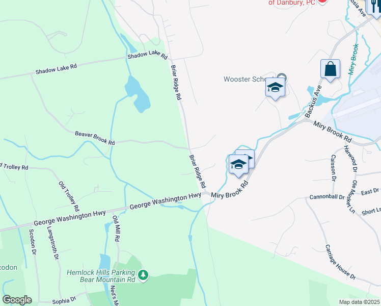 map of restaurants, bars, coffee shops, grocery stores, and more near 66 Briar Ridge Rd in Danbury