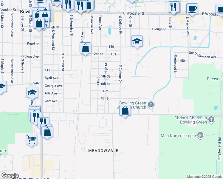map of restaurants, bars, coffee shops, grocery stores, and more near 831 7th Street in Bowling Green