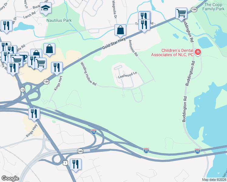 map of restaurants, bars, coffee shops, grocery stores, and more near 15 Crown Knoll Court in Groton