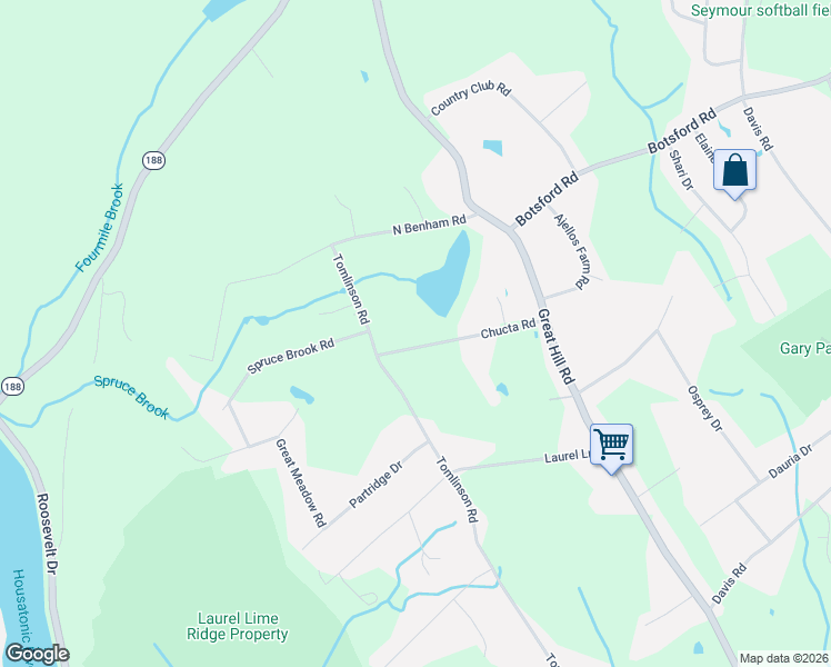 map of restaurants, bars, coffee shops, grocery stores, and more near 9 Chucta Road in Seymour
