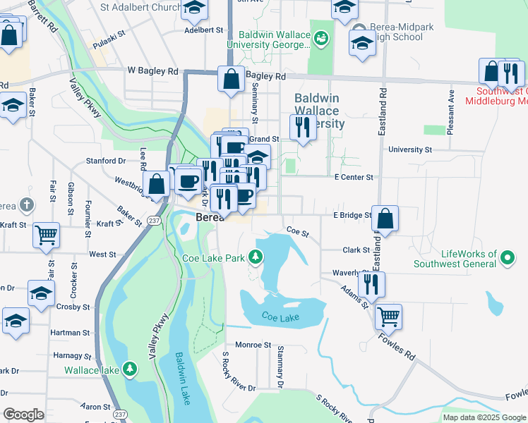 map of restaurants, bars, coffee shops, grocery stores, and more near 10 Seminary Street in Berea