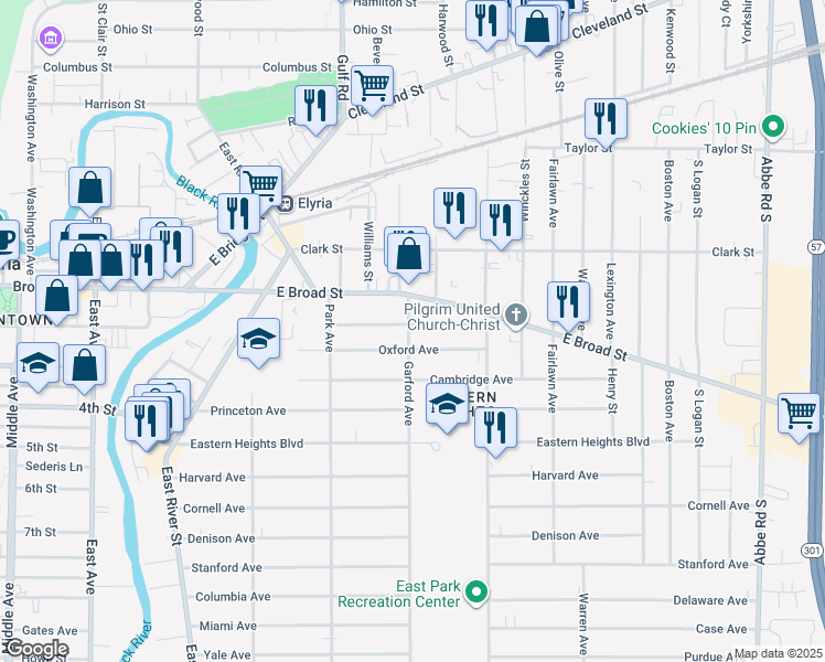 map of restaurants, bars, coffee shops, grocery stores, and more near 354 Kenyon Avenue in Elyria