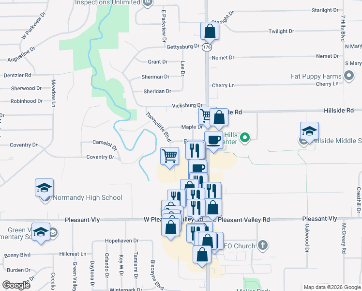 map of restaurants, bars, coffee shops, grocery stores, and more near 1224 Sagamore Road in Parma