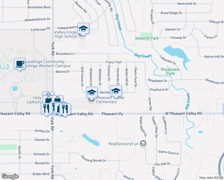 map of restaurants, bars, coffee shops, grocery stores, and more near 7301 Chateau Drive in Parma