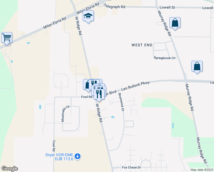 map of restaurants, bars, coffee shops, grocery stores, and more near 1877 Turner Boulevard in Elyria