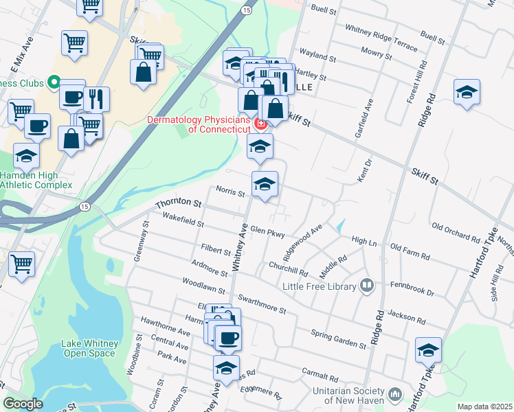 map of restaurants, bars, coffee shops, grocery stores, and more near 6 Short Hill Road in North Haven