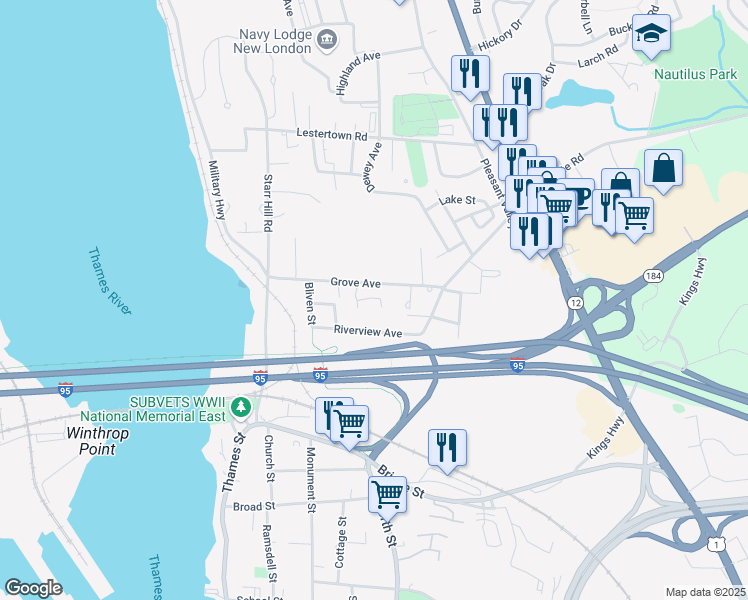 map of restaurants, bars, coffee shops, grocery stores, and more near 37 Fieldside Drive in Groton