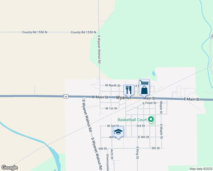 map of restaurants, bars, coffee shops, grocery stores, and more near 200 West North Street in Wyanet