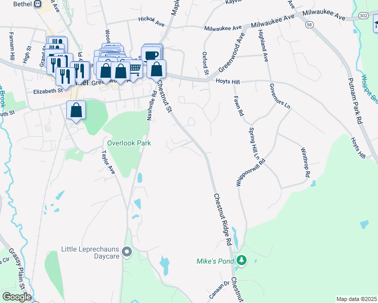 map of restaurants, bars, coffee shops, grocery stores, and more near 85 Chestnut Street in Bethel