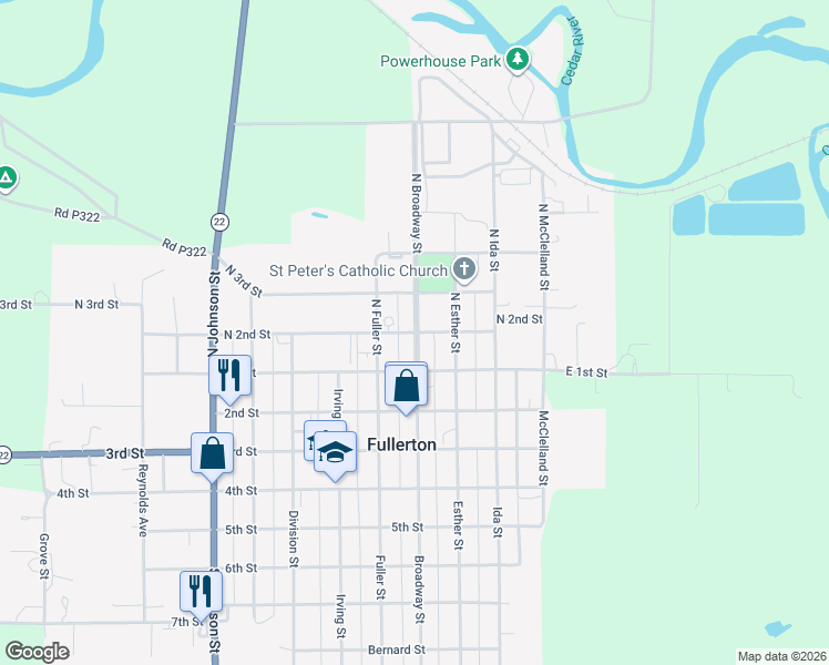 map of restaurants, bars, coffee shops, grocery stores, and more near 400 North 2nd Street in Fullerton