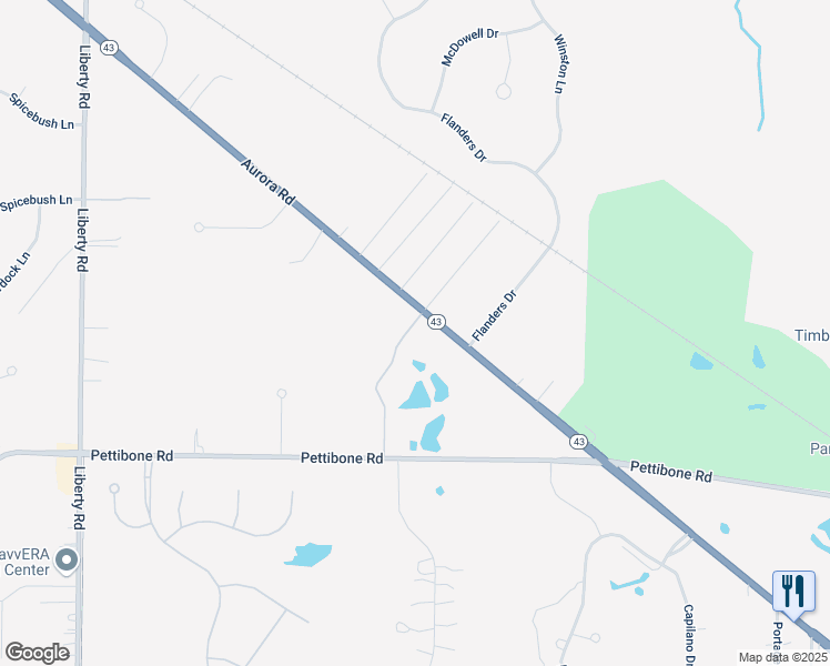 map of restaurants, bars, coffee shops, grocery stores, and more near 38030 Aurora Road in Solon
