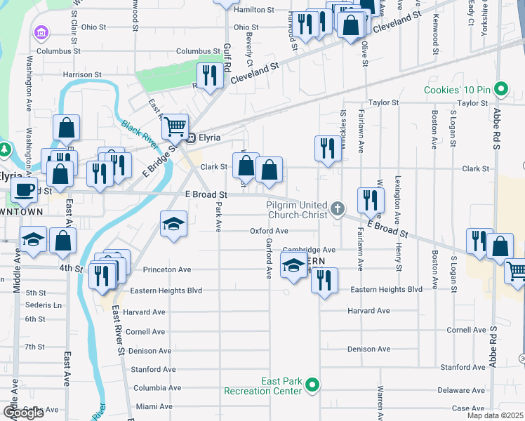 map of restaurants, bars, coffee shops, grocery stores, and more near 354 Kenyon Avenue in Elyria