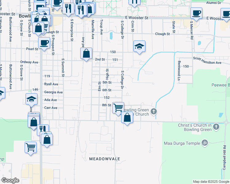 map of restaurants, bars, coffee shops, grocery stores, and more near 843 6th Street in Bowling Green