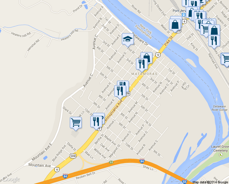 map of restaurants, bars, coffee shops, grocery stores, and more near 606 Avenue I in Matamoras