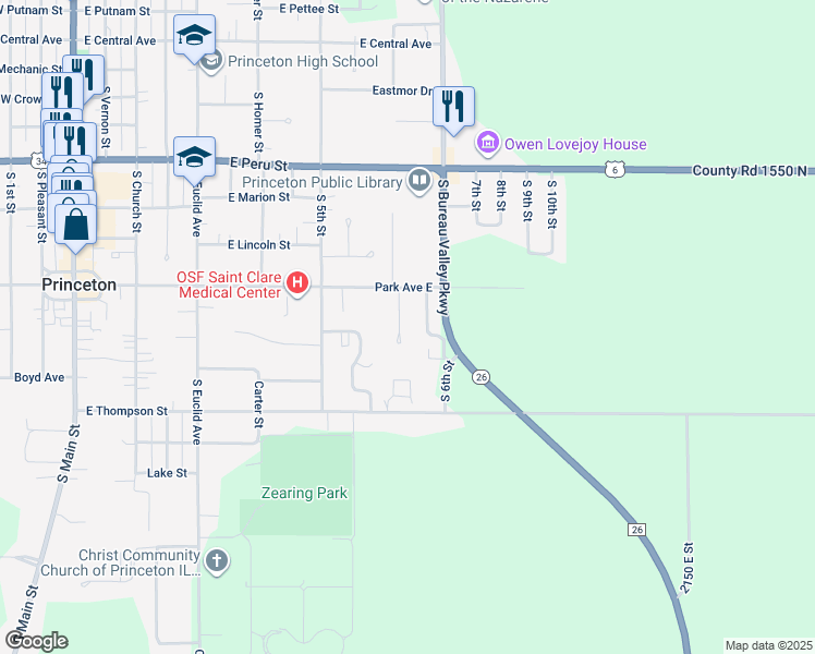 map of restaurants, bars, coffee shops, grocery stores, and more near 730 South 5th Avenue Drive in Princeton