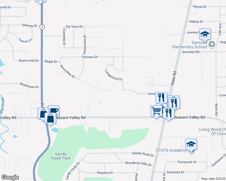 map of restaurants, bars, coffee shops, grocery stores, and more near 5600 Rousseau Drive in Parma