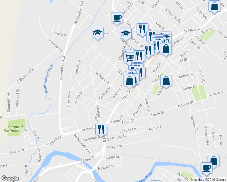 map of restaurants, bars, coffee shops, grocery stores, and more near 206 West Mary Street in Old Forge