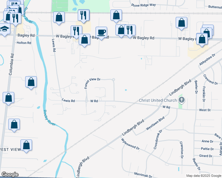 map of restaurants, bars, coffee shops, grocery stores, and more near 8435 Forest View Drive in Olmsted Falls