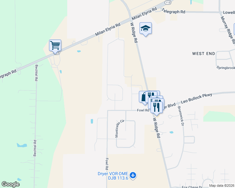 map of restaurants, bars, coffee shops, grocery stores, and more near 143 Capital Court in Elyria
