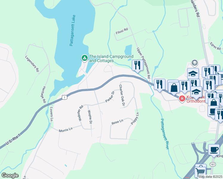 map of restaurants, bars, coffee shops, grocery stores, and more near 28 Parker Drive in East Lyme