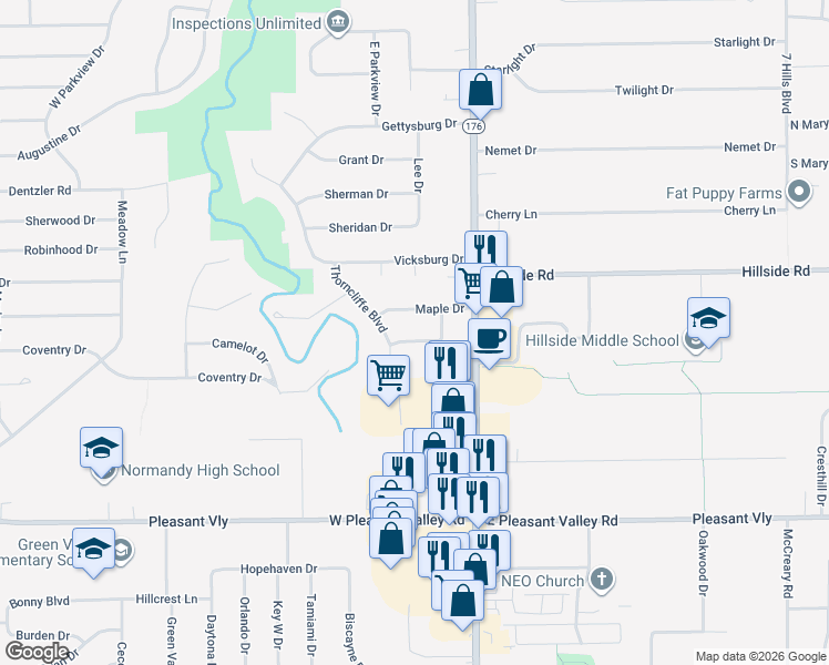 map of restaurants, bars, coffee shops, grocery stores, and more near 1224 Sagamore Road in Parma