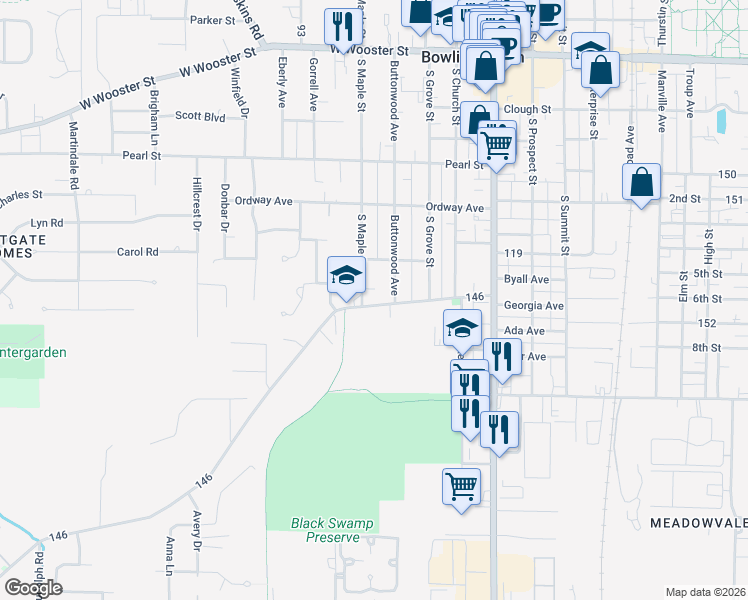 map of restaurants, bars, coffee shops, grocery stores, and more near 400 Sand Ridge Rd in Bowling Green