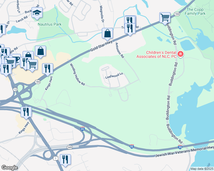 map of restaurants, bars, coffee shops, grocery stores, and more near 15 Crown Knoll Court in Groton