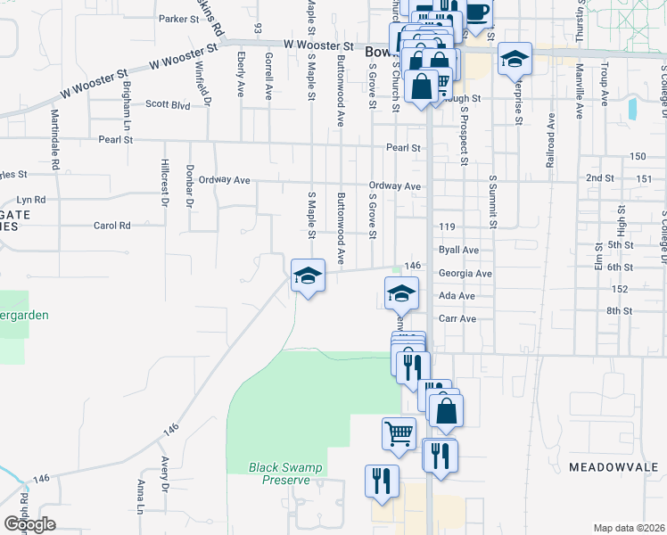 map of restaurants, bars, coffee shops, grocery stores, and more near 400 Sand Ridge Road in Bowling Green