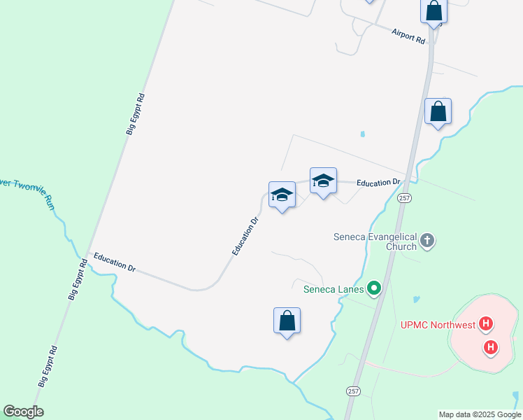 map of restaurants, bars, coffee shops, grocery stores, and more near 1 Education Drive in Seneca