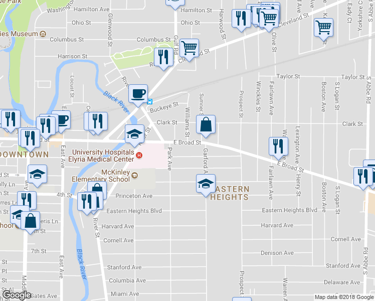 map of restaurants, bars, coffee shops, grocery stores, and more near 328 Kenyon Avenue in Elyria