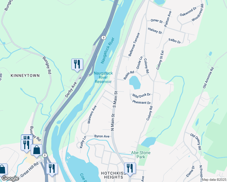 map of restaurants, bars, coffee shops, grocery stores, and more near 761 South Main Street in Seymour