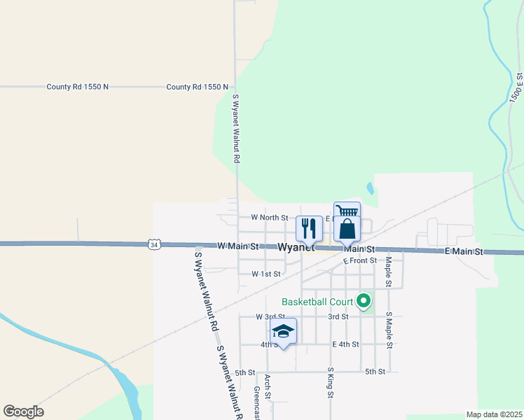 map of restaurants, bars, coffee shops, grocery stores, and more near 200 West North Street in Wyanet