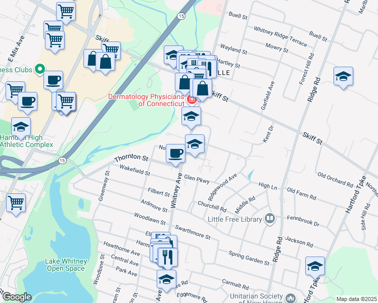 map of restaurants, bars, coffee shops, grocery stores, and more near 6 Short Hill Road in North Haven
