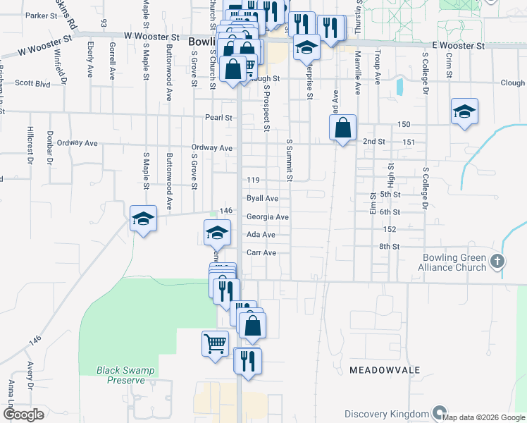 map of restaurants, bars, coffee shops, grocery stores, and more near 137 Georgia Avenue in Bowling Green