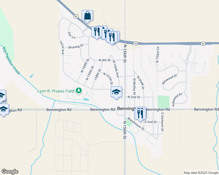 map of restaurants, bars, coffee shops, grocery stores, and more near 15702 North 2nd Street in Bennington