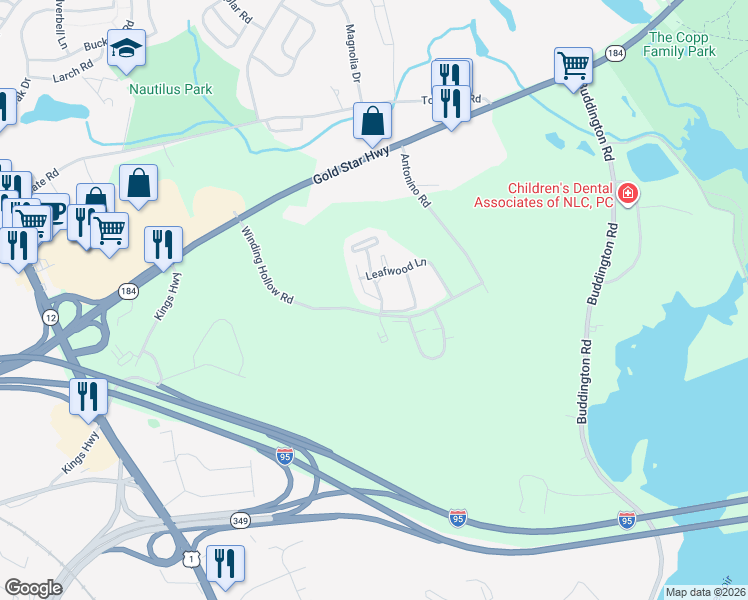 map of restaurants, bars, coffee shops, grocery stores, and more near 15 Crown Knoll Court in Groton