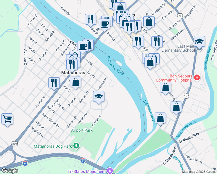map of restaurants, bars, coffee shops, grocery stores, and more near 200 2nd Street in Matamoras