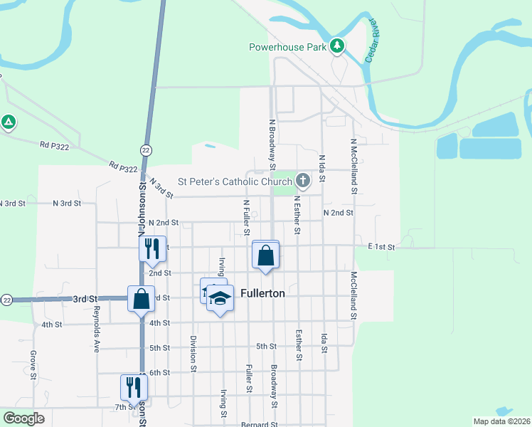 map of restaurants, bars, coffee shops, grocery stores, and more near 400-442 North 2nd Street in Fullerton