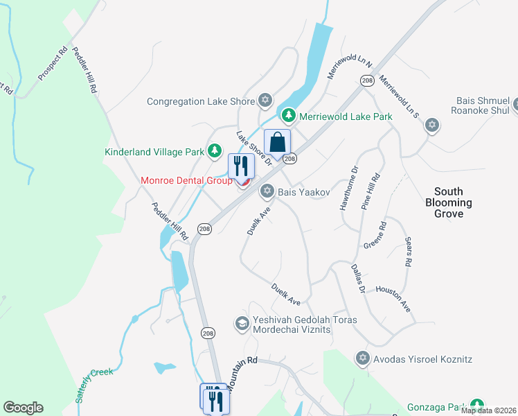 map of restaurants, bars, coffee shops, grocery stores, and more near 6 Duelk Avenue in Monroe