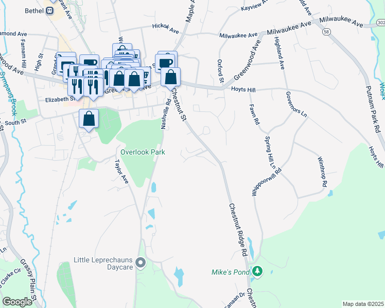 map of restaurants, bars, coffee shops, grocery stores, and more near 85 Chestnut Street in Bethel