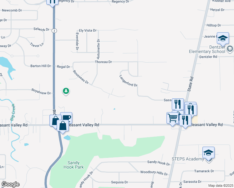 map of restaurants, bars, coffee shops, grocery stores, and more near 5900 Rousseau Drive in Parma