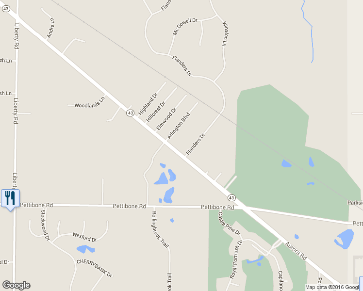 map of restaurants, bars, coffee shops, grocery stores, and more near 38125 Aurora Road in Solon