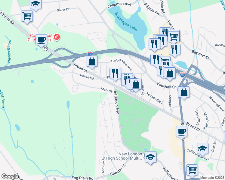 map of restaurants, bars, coffee shops, grocery stores, and more near 1 Mary Street in Waterford